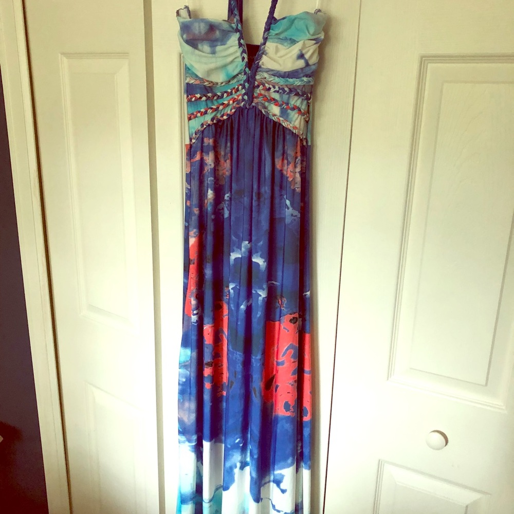 Watercolor maxi halter dress